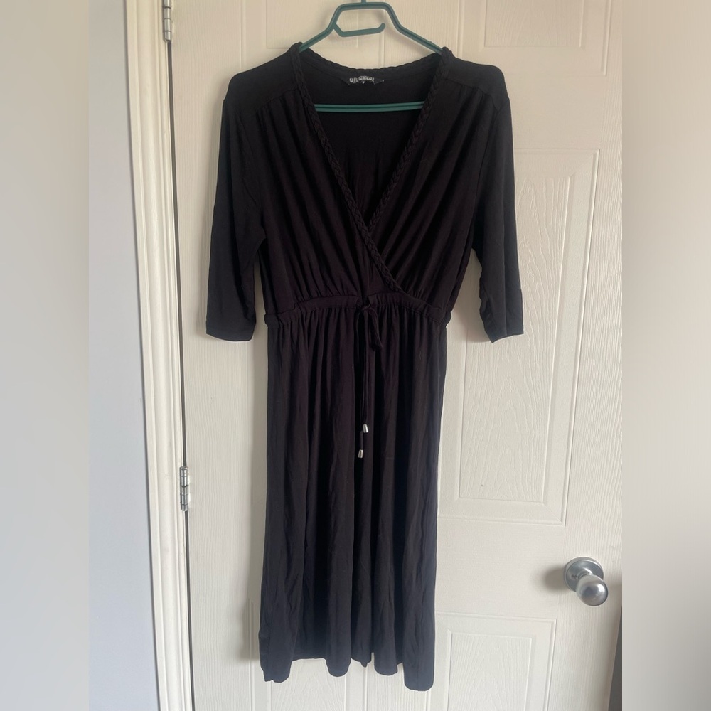 Witchy Faux Wrap Dress Small Braided V-Neck Soft Gothic Boho - Picture 2 of 14